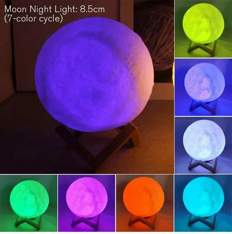 LED Moon Lamp – 3D Printed Lunar Night Light – Battery Powered – 8 Colors – 15cm - Perfect for Bedroom Decor and Gifts