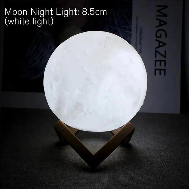 LED Moon Lamp – 3D Printed Lunar Night Light – Battery Powered – 8 Colors – 15cm - Perfect for Bedroom Decor and Gifts