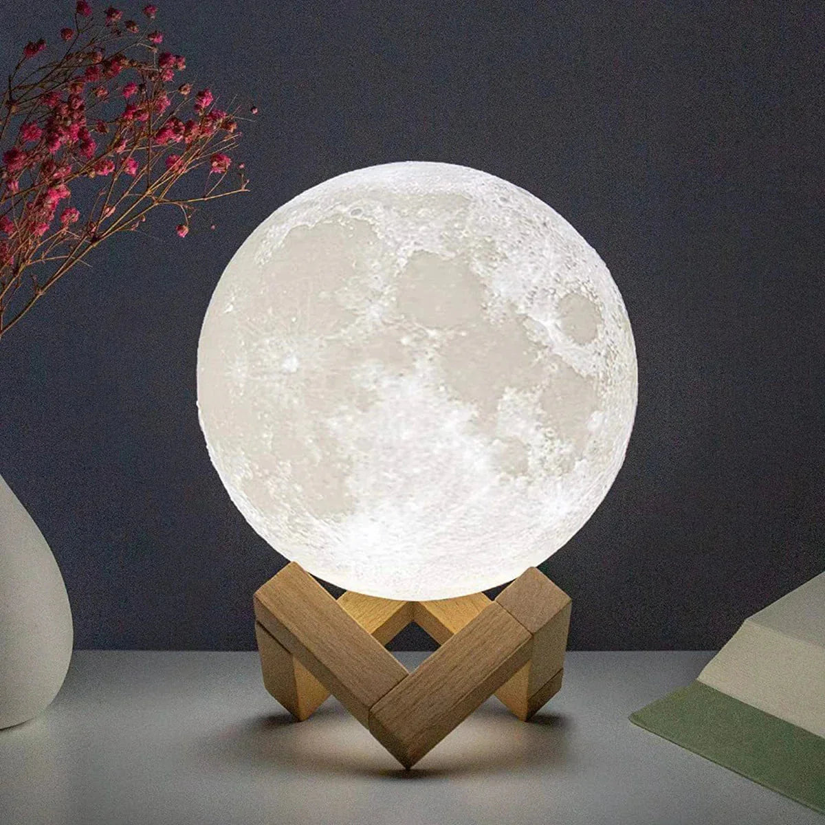 LED Moon Lamp – 3D Printed Lunar Night Light – Battery Powered – 8 Colors – 15cm - Perfect for Bedroom Decor and Gifts