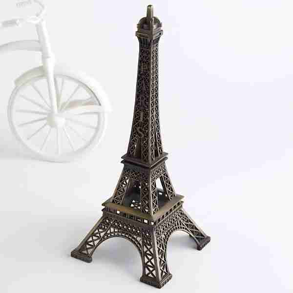 7-inch Eiffel Tower Statue Decor – Bronze Alloy Metal Paris Souvenir