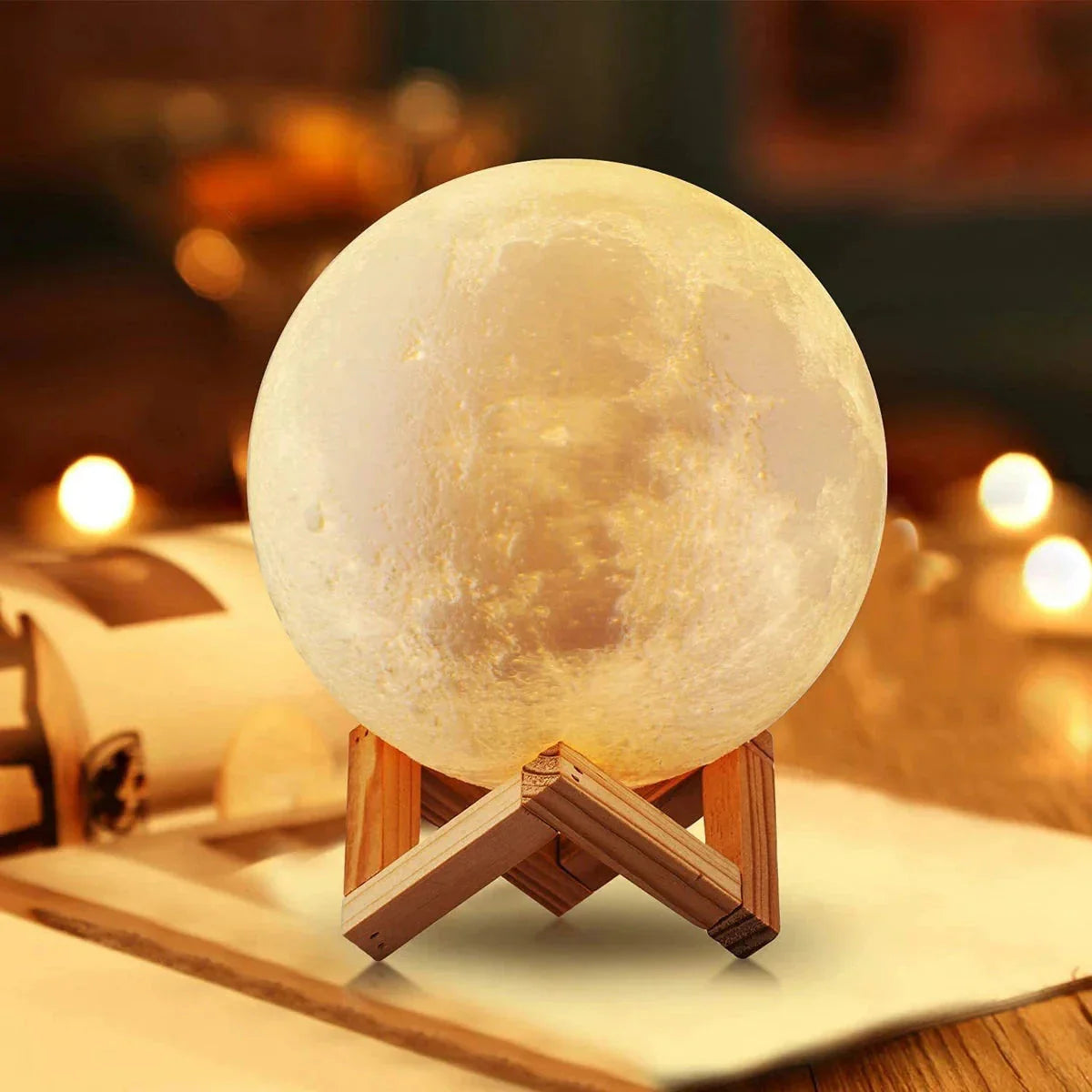 LED Moon Lamp – 3D Printed Lunar Night Light – Battery Powered – 8 Colors – 15cm - Perfect for Bedroom Decor and Gifts