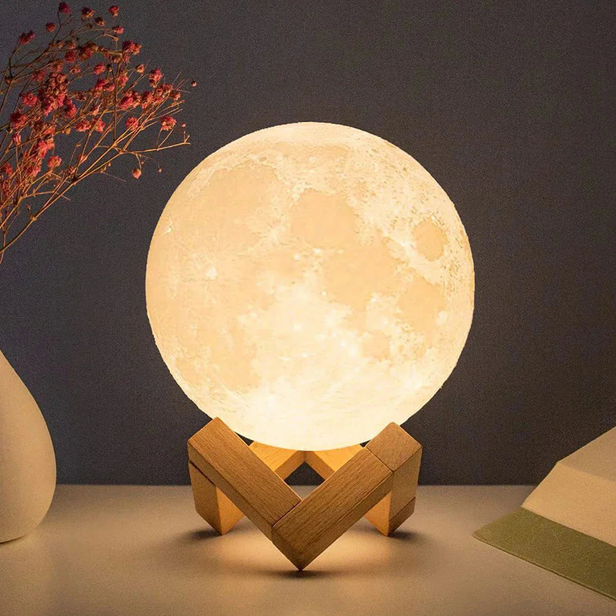 LED Moon Lamp – 3D Printed Lunar Night Light – Battery Powered – 8 Colors – 15cm - Perfect for Bedroom Decor and Gifts