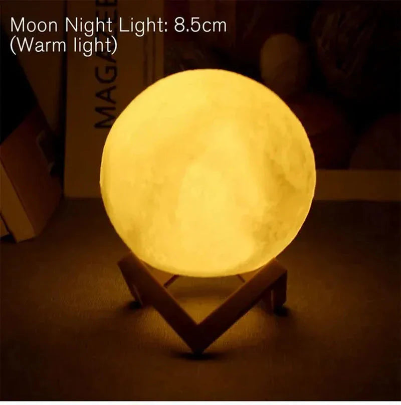 LED Moon Lamp – 3D Printed Lunar Night Light – Battery Powered – 8 Colors – 15cm - Perfect for Bedroom Decor and Gifts